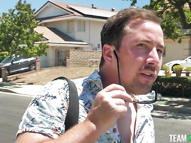 Blonde girl with fake tits Jenna Fireworks gets some cock by the pool