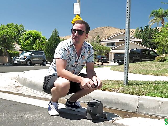 Blonde girl with fake tits Jenna Fireworks gets some cock by the pool