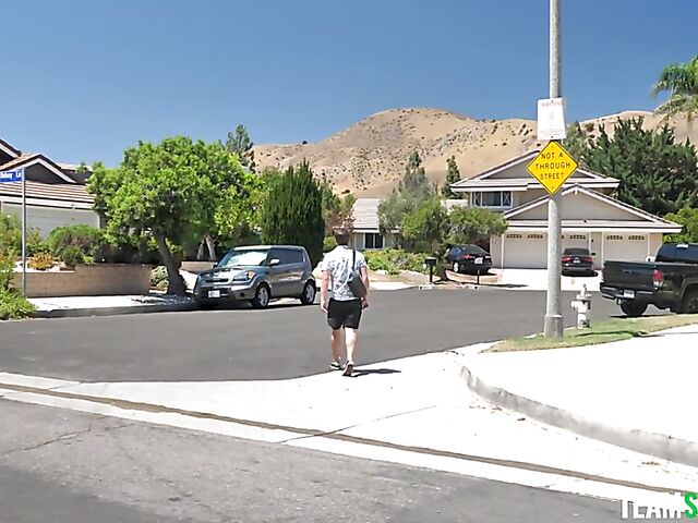 Blonde girl with fake tits Jenna Fireworks gets some cock by the pool