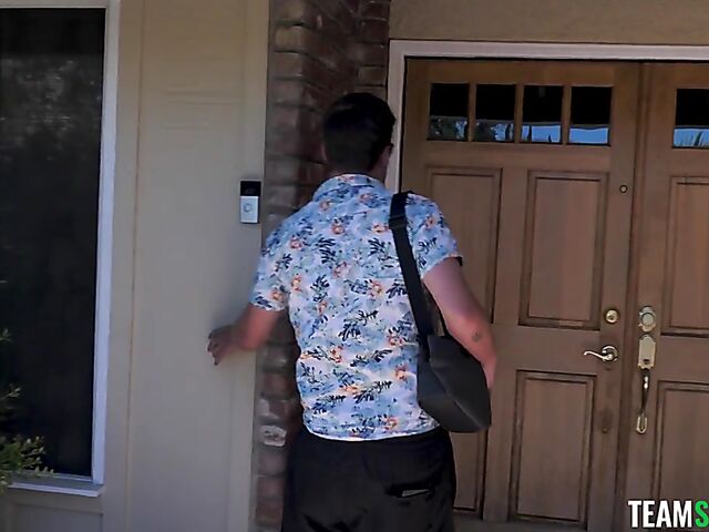 Blonde girl with fake tits Jenna Fireworks gets some cock by the pool