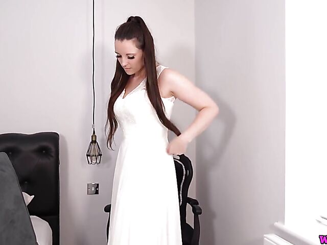 Dildo masturbation in white with naughty bride Ivy