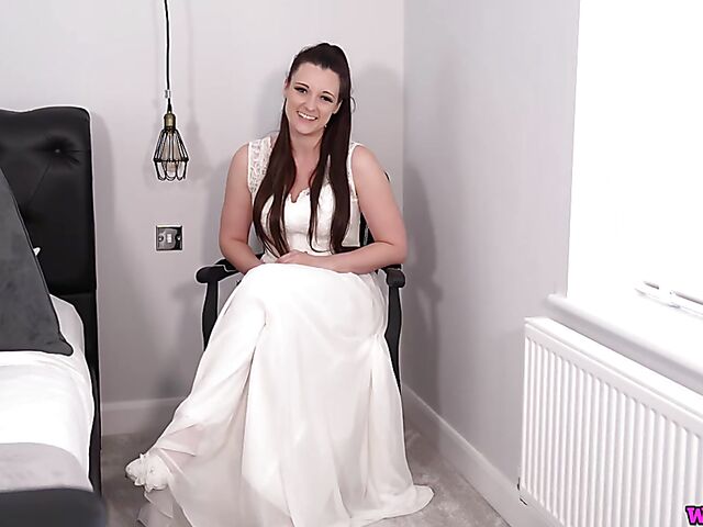 Dildo masturbation in white with naughty bride Ivy
