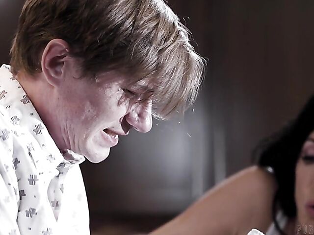 Reagan Foxx - Brunette MILF helps a boy in the bathroom