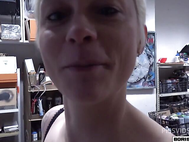 Mila Milan - Short hair MILF with big tits pissing and getting ass fucked