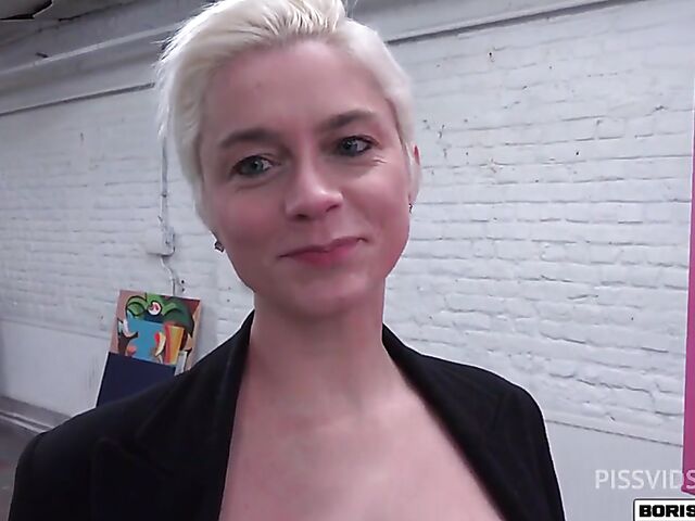 Mila Milan - Short hair MILF with big tits pissing and getting ass fucked