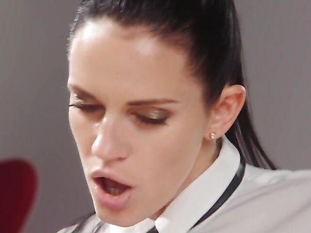 Semilla & Mia - Lesbian pantyhose sex with a strapless strap-on dildo