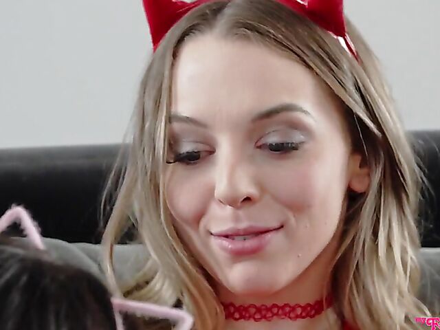 Free use FFM teen threesome on Halloween with Lily Larimar and Theodora Day