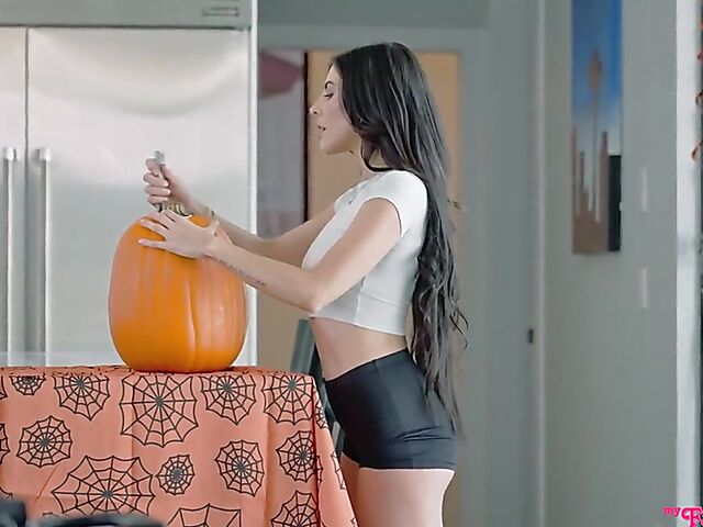 Free use FFM teen threesome on Halloween with Lily Larimar and Theodora Day