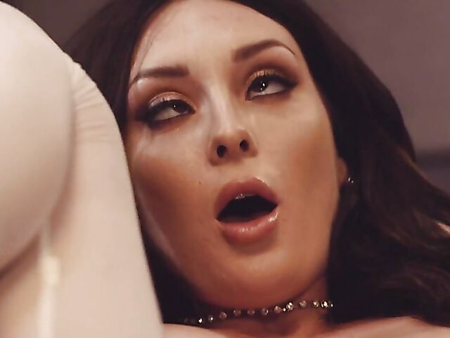 Sexy lingerie on classy Charlotte Sins who uses a vibrator and a cock on her horny pussy