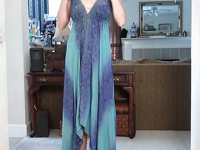 Amy Johnson - Beautiful MILF with fake boobs takes off her dress and panties