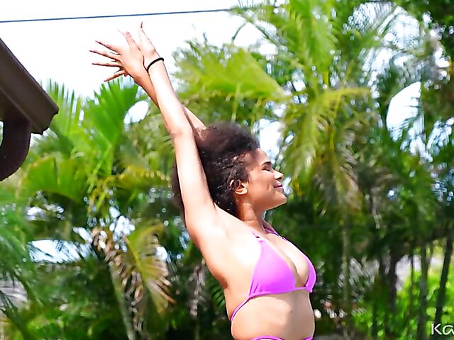 Naughty ebony babe Alina Ali seduces white pool boy