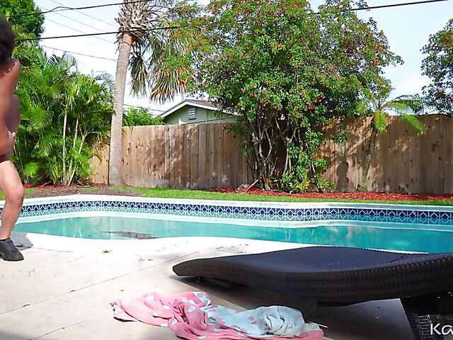 Naughty ebony babe Alina Ali seduces white pool boy