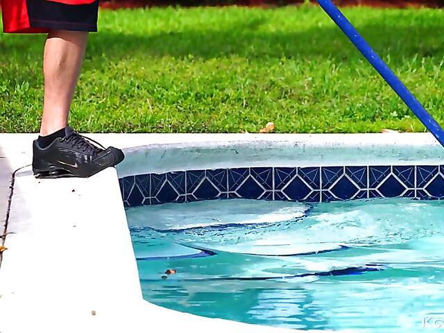 Naughty ebony babe Alina Ali seduces white pool boy