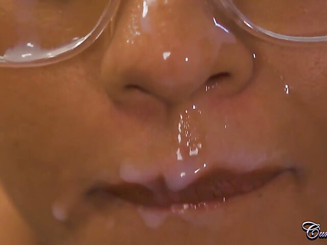 Ball licking nurse Bluelah gets cum on glasses