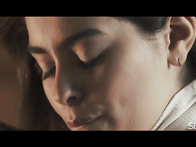 Passionate lesbian lovers Foxy Alissa and Antonia Sainz make out on the couch