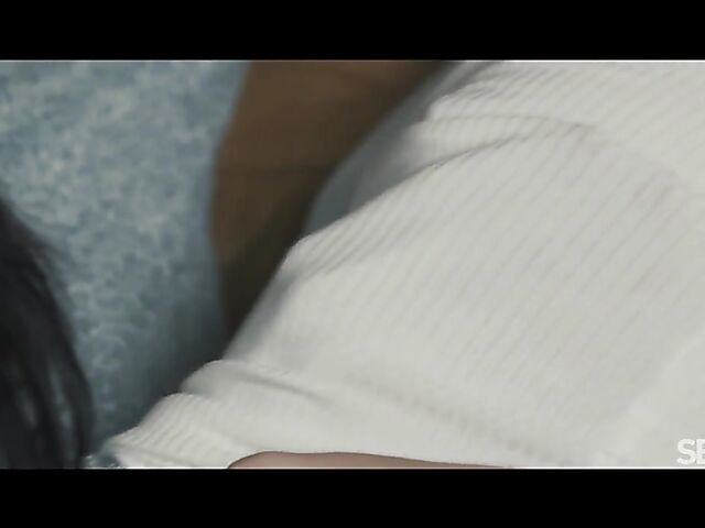 Passionate lesbian lovers Foxy Alissa and Antonia Sainz make out on the couch