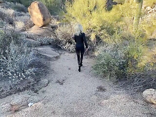 Slow motion cum swallow outdoors with busty hiker Wifey