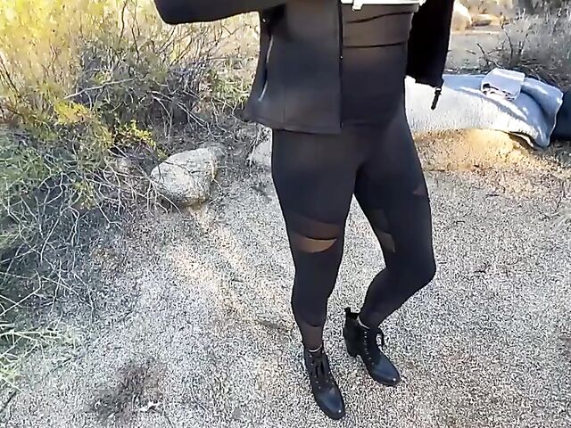 Slow motion cum swallow outdoors with busty hiker Wifey