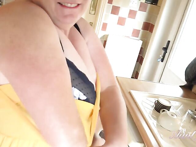 Mature BBW masturbating in the kitchen especially for you