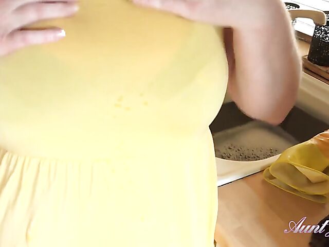 Mature BBW masturbating in the kitchen especially for you