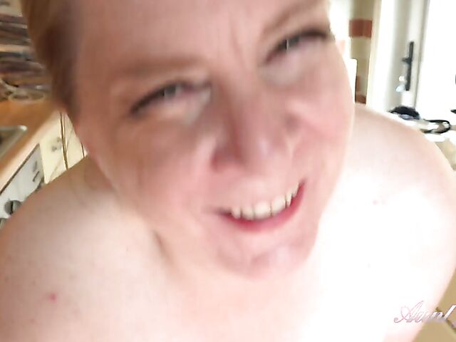 Mature BBW masturbating in the kitchen especially for you
