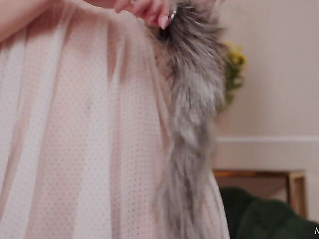 Julietta's sexy solo with a fox tale anal plug