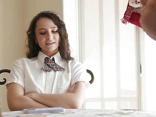 Old and young Christmas fuck with skinny schoolgirl Liz Jordan