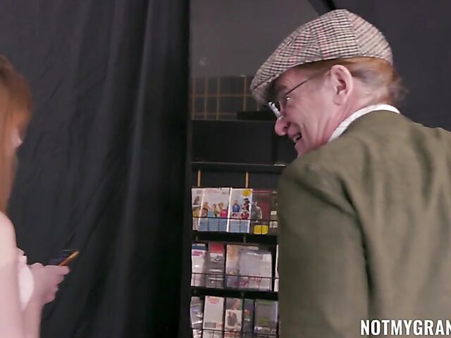 Ginger Grey - Old man and teen have sex at a video rental store