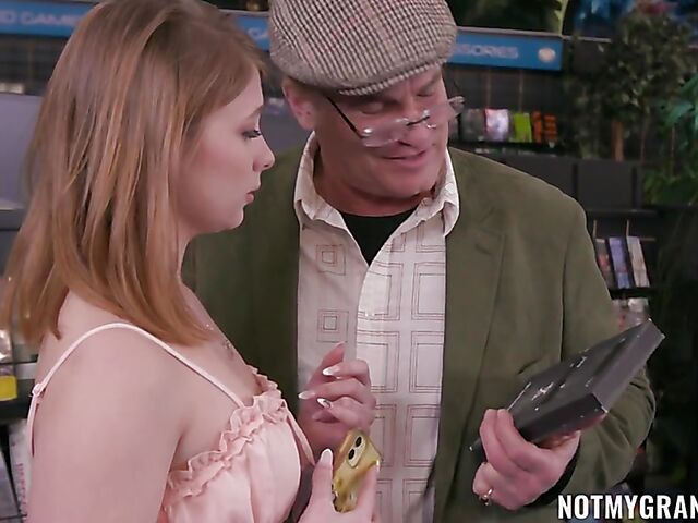 Ginger Grey - Old man and teen have sex at a video rental store