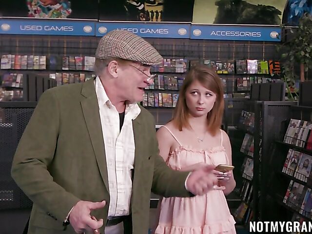Ginger Grey - Old man and teen have sex at a video rental store