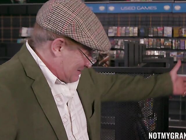 Ginger Grey - Old man and teen have sex at a video rental store