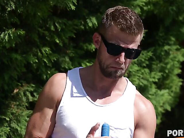 Double penetration by the pool with bikini babe Cherry Kiss