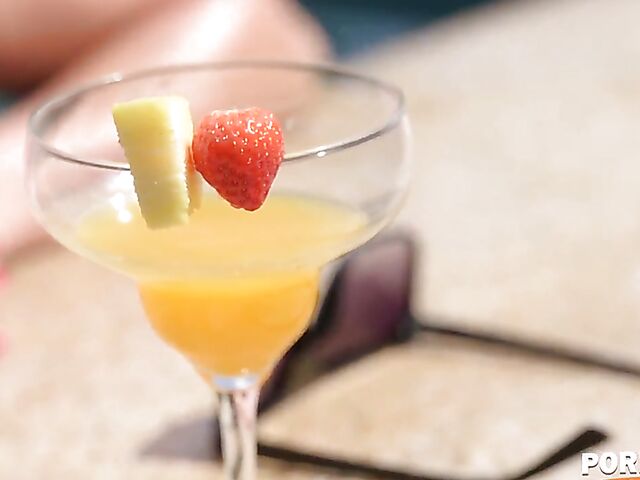 Double penetration by the pool with bikini babe Cherry Kiss