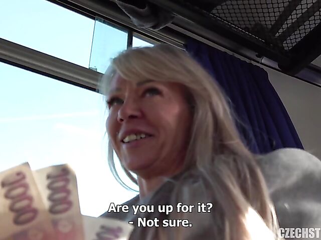 Bus public tits flashing and blowjob with cash-hungry milfs
