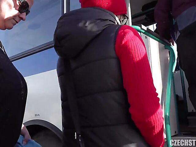 Bus public tits flashing and blowjob with cash-hungry milfs