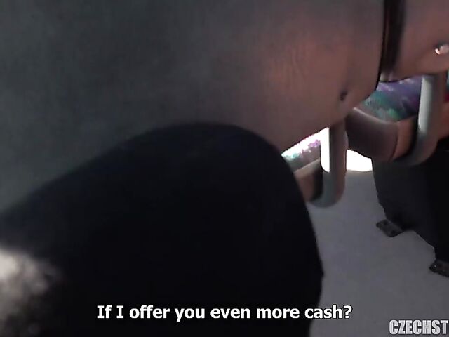 Bus public tits flashing and blowjob with cash-hungry milfs