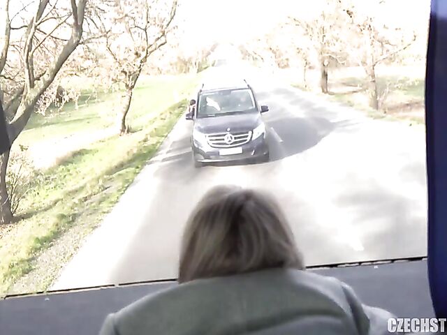 Bus public tits flashing and blowjob with cash-hungry milfs