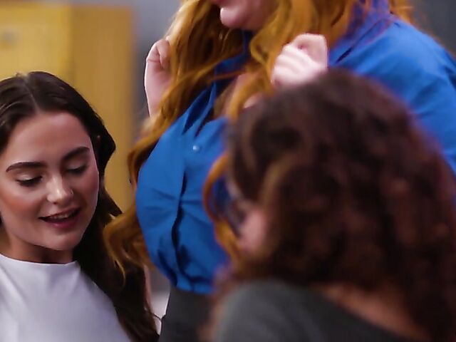 School lesbian threesome with busty teacher featuring Lauren Phillips, Aften Opal and Leana Lovings