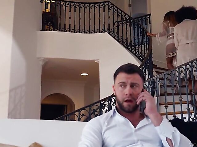 Interracial threesome with bisexual ebony babes Scarlit Scandal and Alina Ali