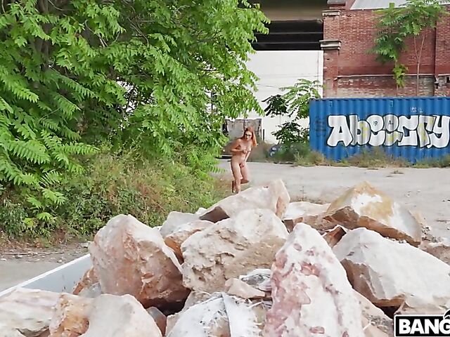 Redhead glasses girl with perfect tits Mini Vamp gets nude and takes a pounding in a public place