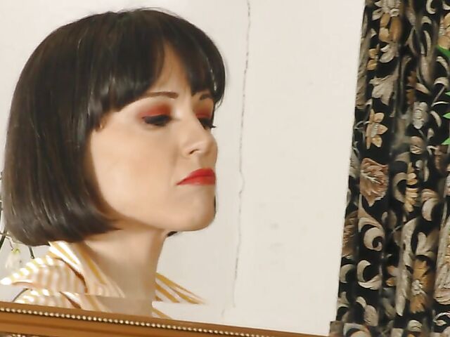 Lucy Love - British MILF dildo fucking session in sheer stockings