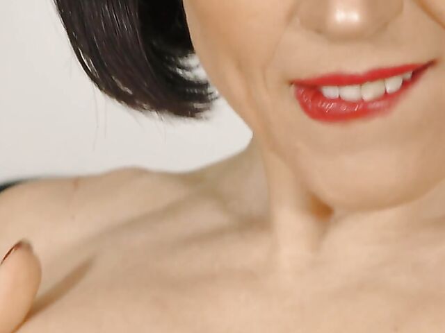 Lucy Love - British MILF dildo fucking session in sheer stockings