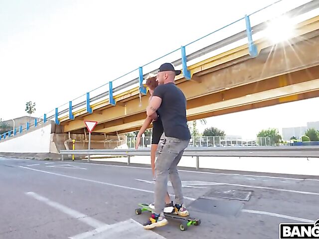 Naked skating in public and outdoor anal with curly-haired Selva Lapiedra