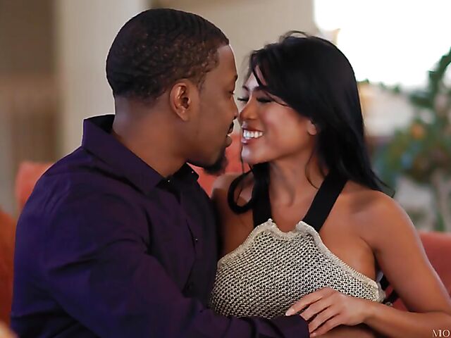 Lilly Hall and Ember Snow have an interracial anal threesome with a black guy