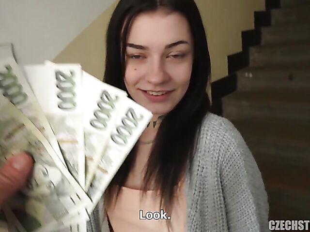 POV fuck for money with smoking Czech brunette Veronica