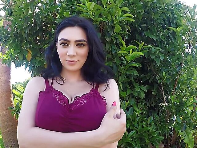 Huge natural tits solo under the palm tree with Luna Amor