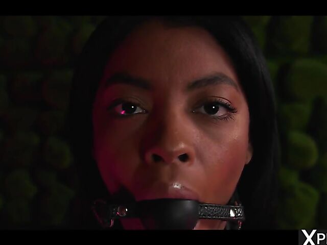 Ball gagged submissive dark skin babe Sofi Vega gets used in the bathtub