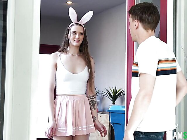 Tall teen creampie in a mini skirt on Easter featuring Olivia Madison