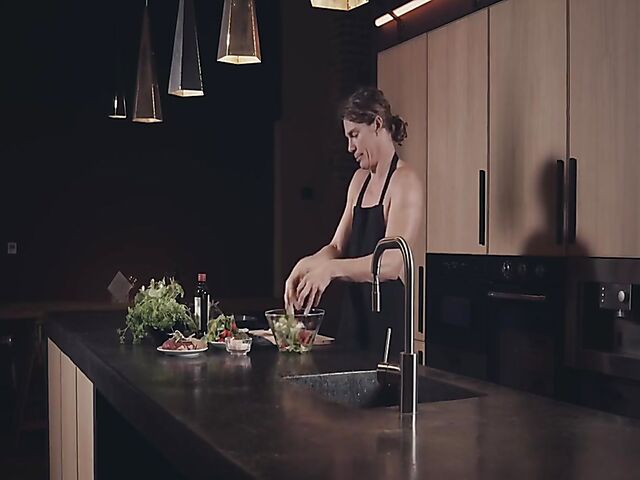 Sensual kitchen sex with meat lover Asha Heart