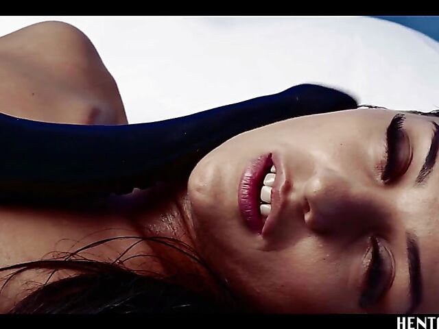 Alien sex with helpless Haneen who gets her shaved pussy filled